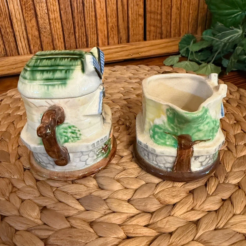 Vintage Dutch Windmill Ceramic Sugar Bowl and Creamer Set Japan Good 2pc